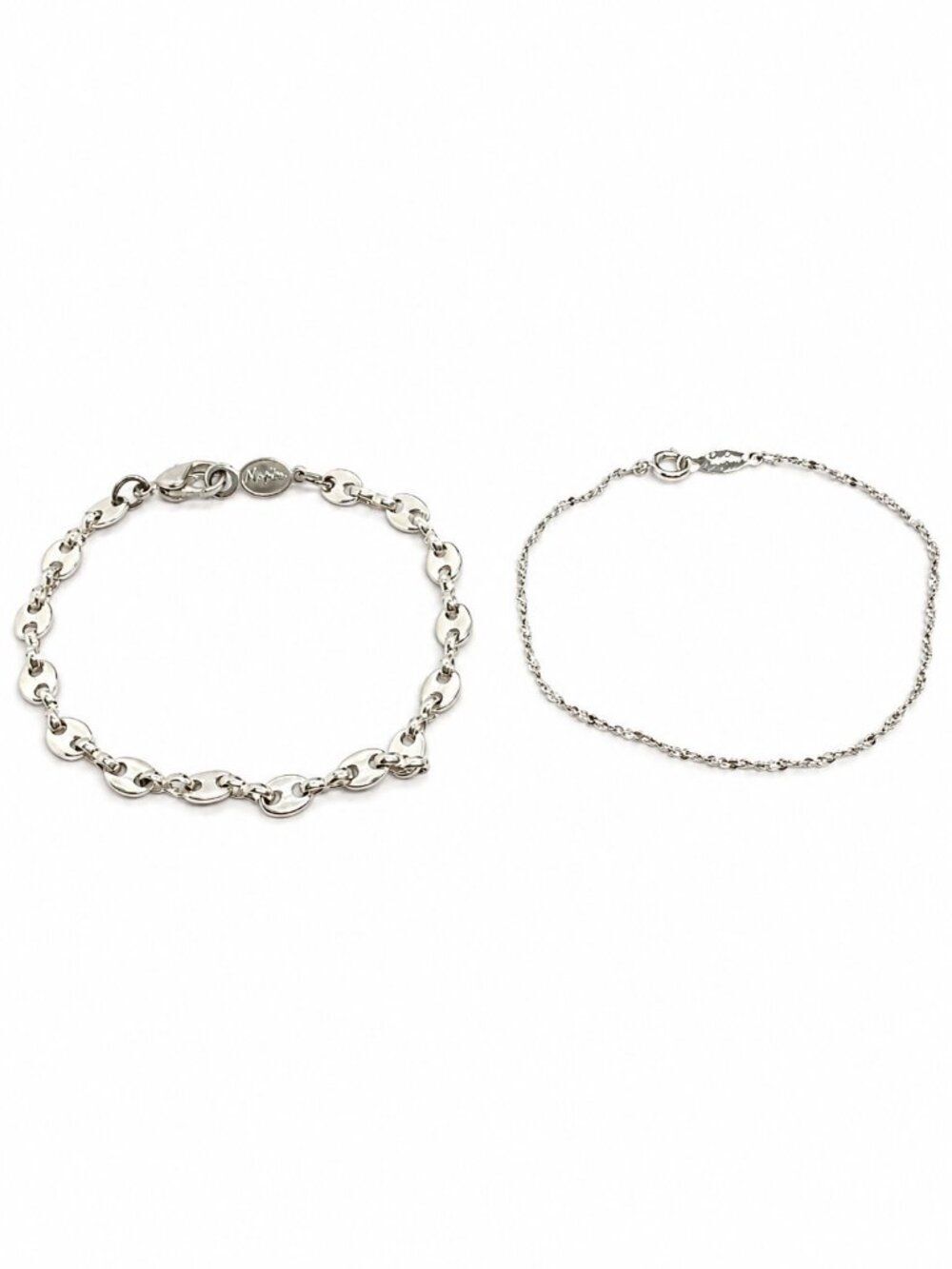 VINTAGE NAPIER BRACELETS Silver Tone Mariner Link Dainty Rope Chain Signed Set